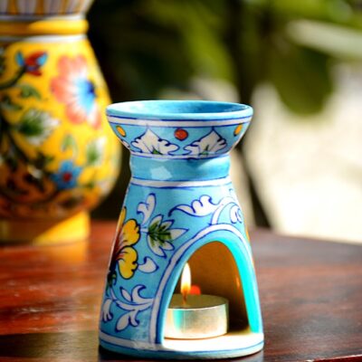 Blue Pottery Sky Blue Yellow Flower Oil Diffuser/ Burner/ Warmer