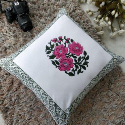 Pink-Multicolor Hand Block Printed Cotton Cushion Cover (16.5in x 16.5in) – Jaipur Handblocks