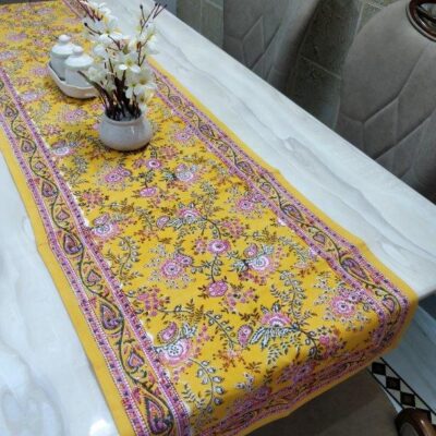 Yellow-Multicolor Hand Block Printed Cotton Table Runner (45cm x 200cm)-12147 – Jaipur Handblocks