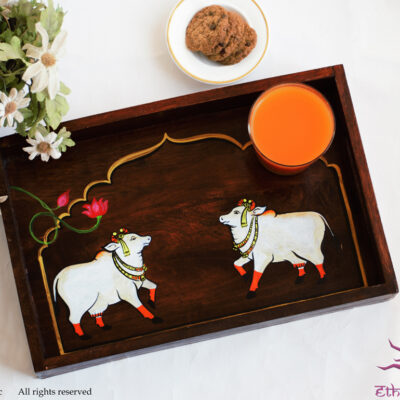 Ethinichic Hand painted Cow Solid Wood Serving Tray