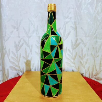 Hand painted Bottleart with geometric pattern for Home Decor – Bottles & Brushes