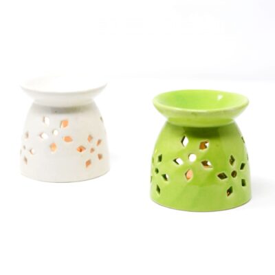 Decor Lane Ceramic Oil Diffuser Fragrance Lamps (Set of 2) White and Green