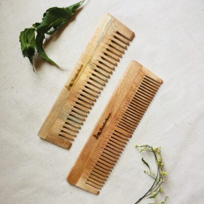 Neem Wood Comb (Set of 2 – Double teeth + Wide teeth) – Bambooheart