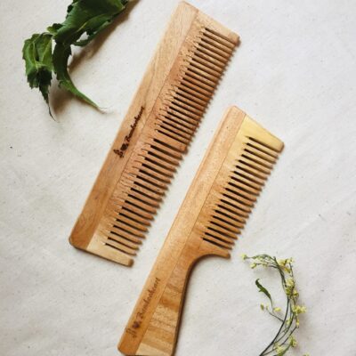 Neem Wood Comb (Set of 2 – Double teeth + Handle) – Bambooheart