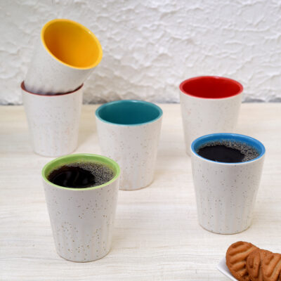 IKrafties Handmade White Matte Tumbler/Glass for Tea/Coffee/Milk(Set of 6)