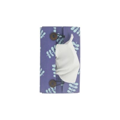 Tissue box cover – purple with twig leaf print